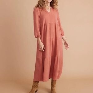 Marine Layer Annabella Long Sleeve Peasant Maxi Dress Women's Size Small